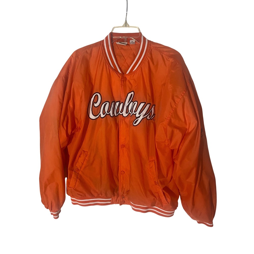 Vintage Red Oak Oklahoma State Cowboys Bomber Jacket Mens XL Orange Varsity OSU - Picture 1 of 9
